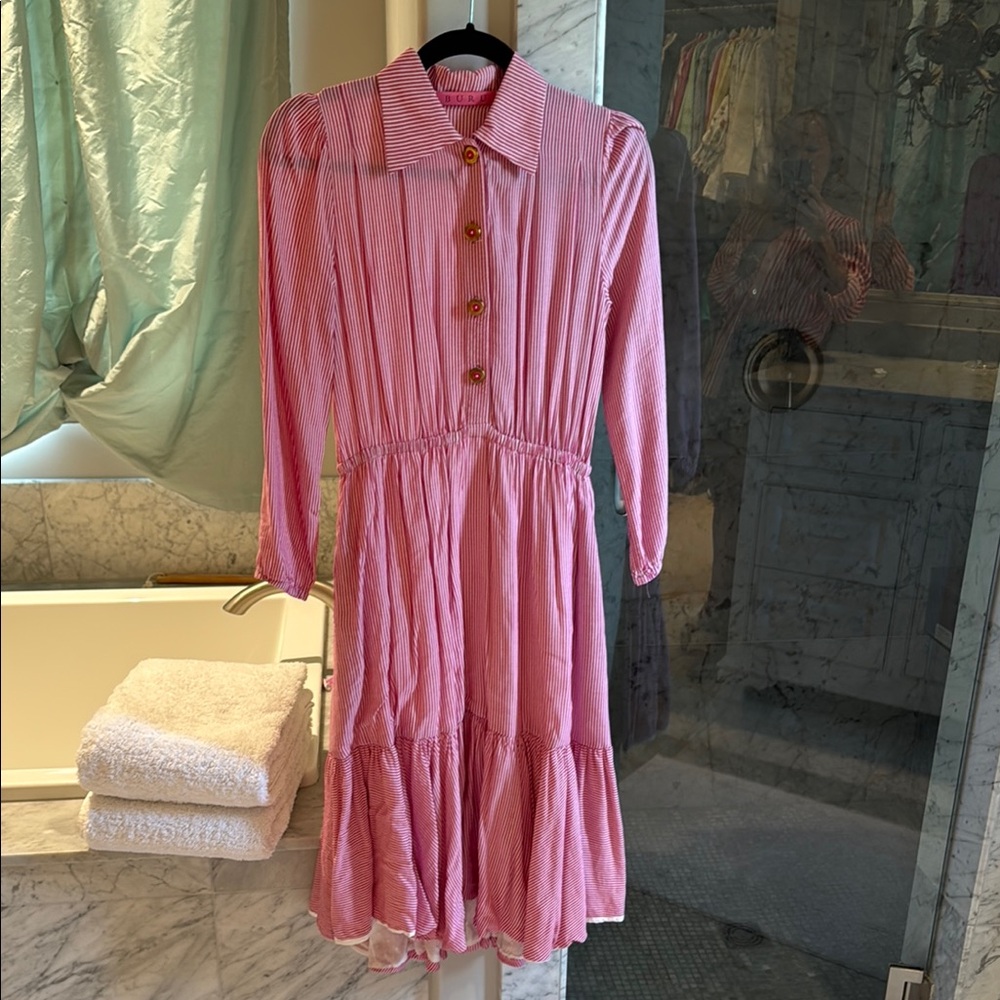 BURU Pink Striped Button-Down Dress